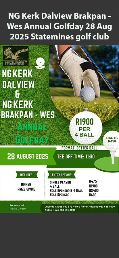 NG Kerk Dalview Brakpan - Wes Annual Golfday 28 Aug 2025 Statemines golf club