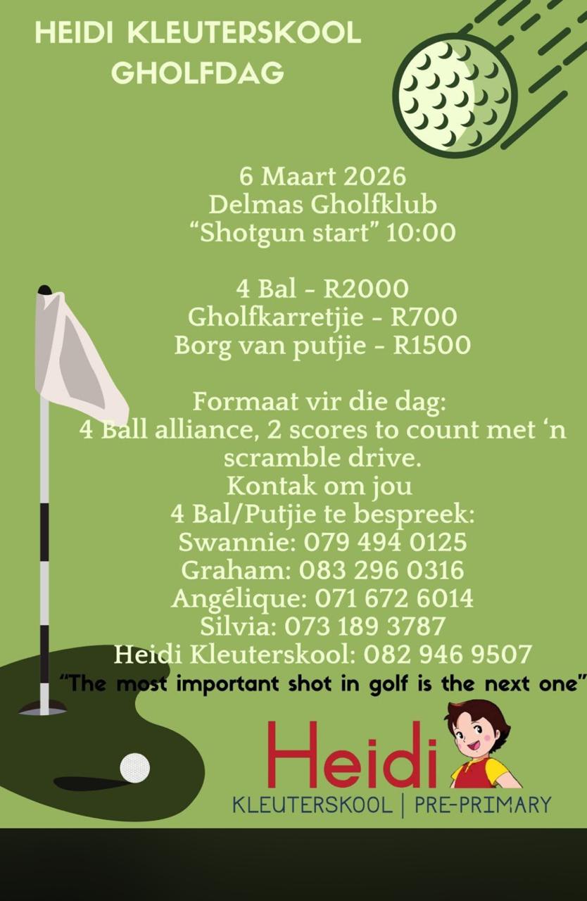 HEIDI KLEUTERSKOOL GHOLFDAG 6 Maart 2026 Delmas Gholfklub
