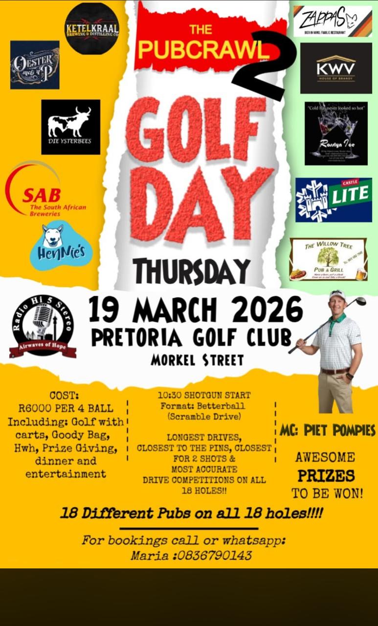 Pub crawl KWV Die Ysterbees 19 March 2026 Pretoria Golf Club