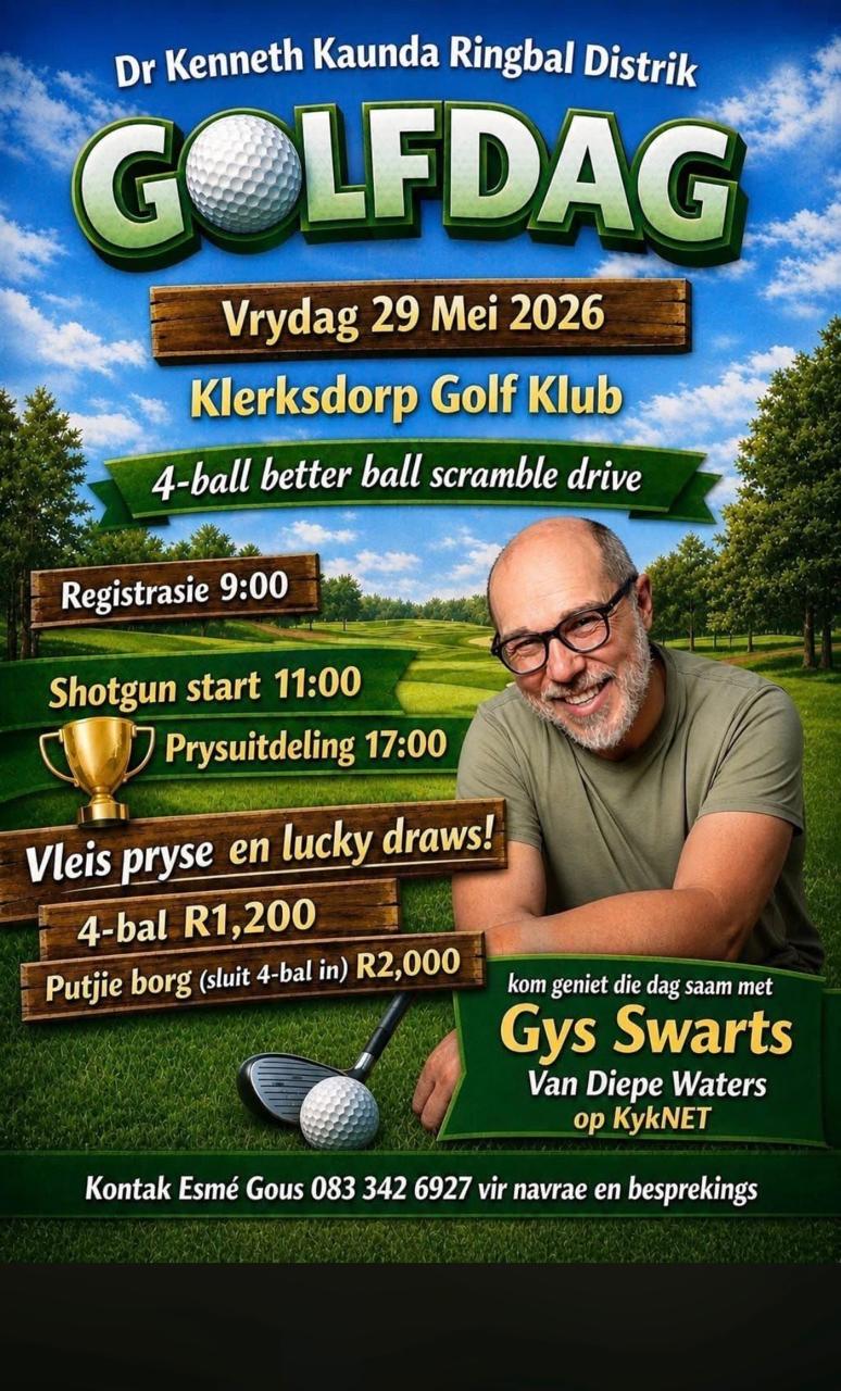 Dr Kenneth Kaunda Ringbal Distrik Golfdag 29 Mei 2026 Klerksdorp Golf Klub