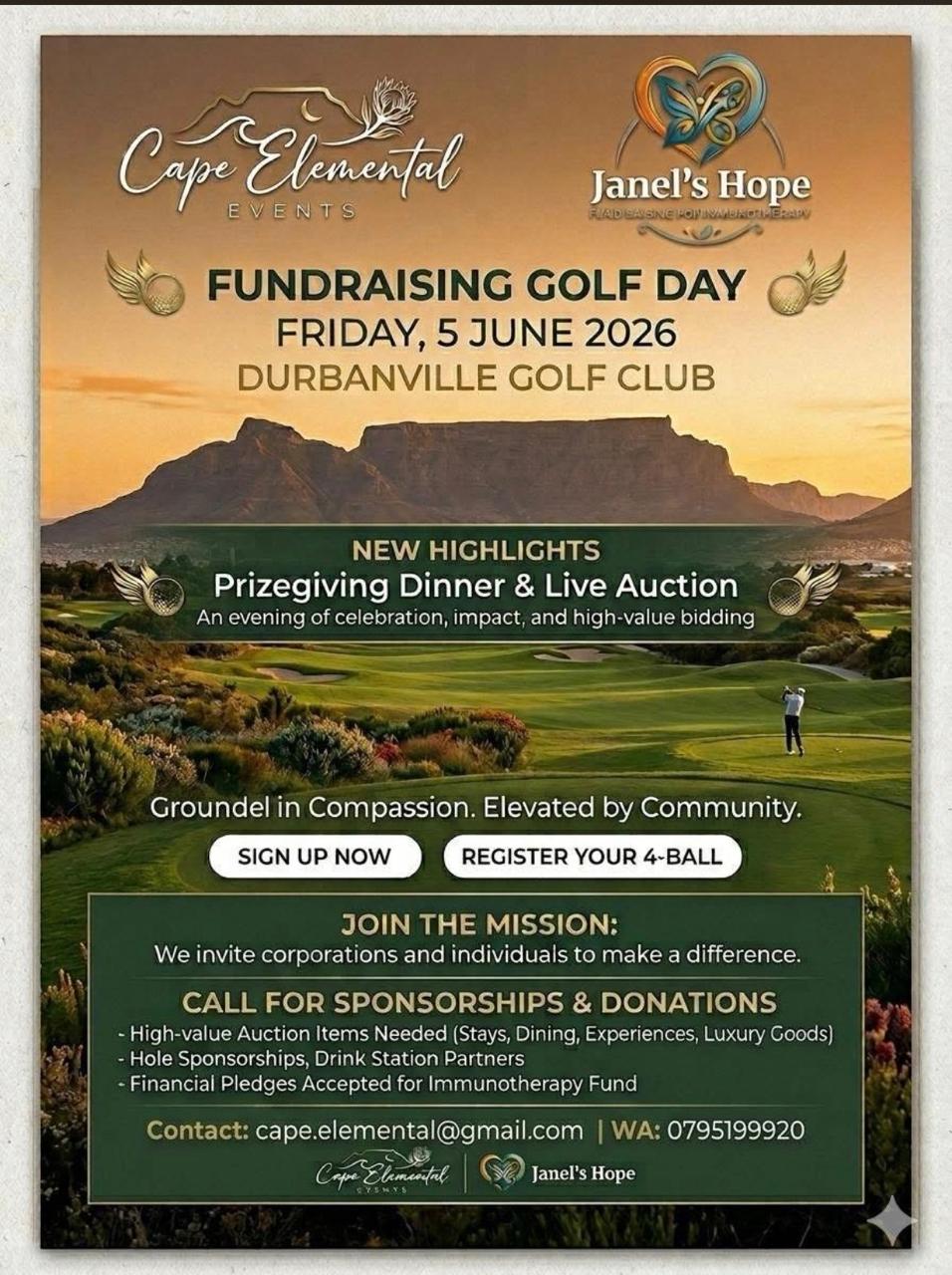 Cape Elementals FUNDRAISING GOLF DAY 10 Sep 2026 Durbanville Golf Club