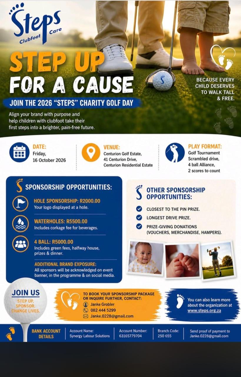 Steps Clubfoot Centurion Golf Estate, 16 Oct 2026 STEP UP FOR A CAUSE Golf Day