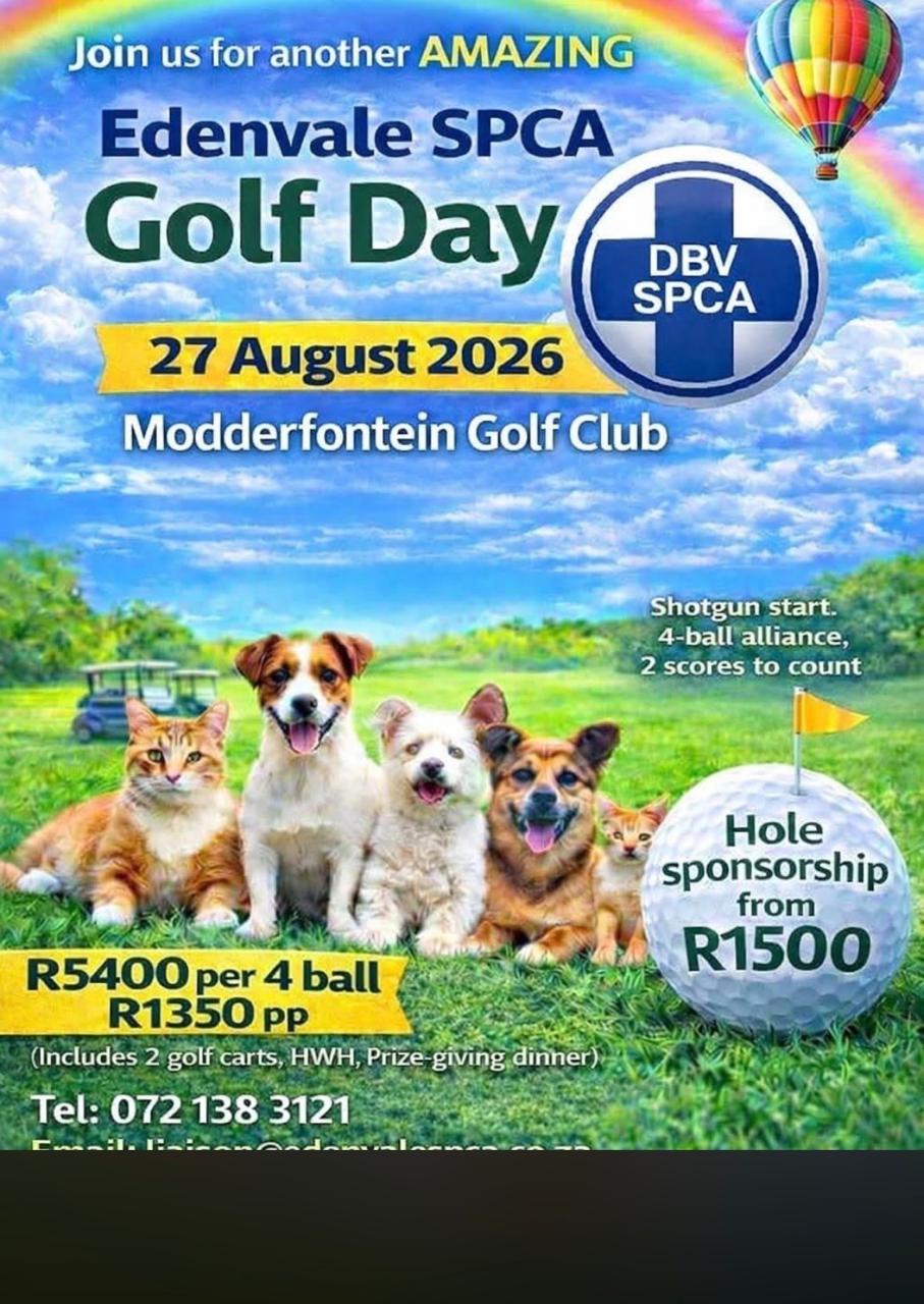 AMAZING Edenvale SPCA Golf Day 27 Aug 2026 Modderfontein Golf Club