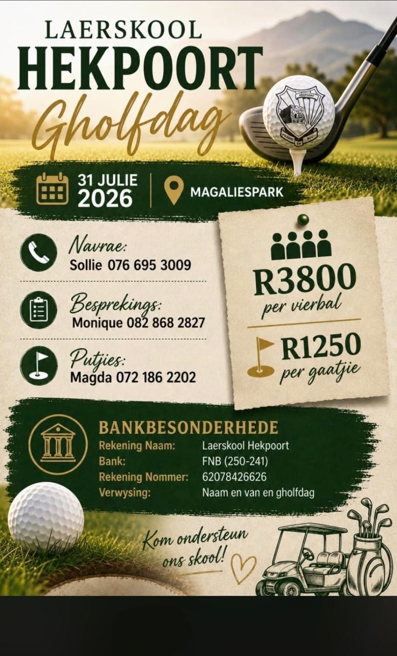 Laerskool Hekpoort Gholfdag 31 Jul 2026 Magaliespark